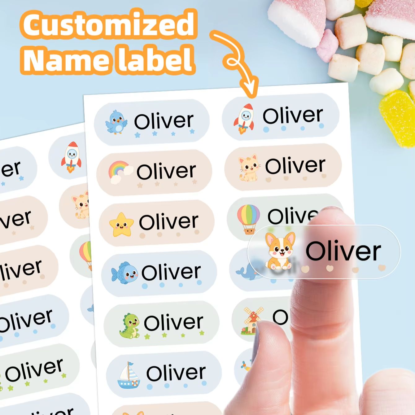 Personalised Candle Label - 1-400PCS Adesivos Personalizados com Nome em
