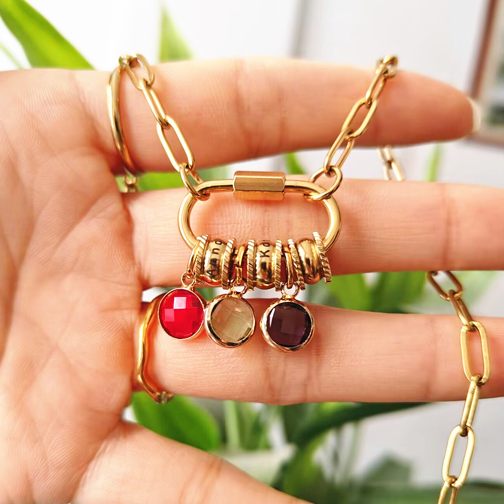 Birth Flower Necklace - Personalizado mosquetão nome charme colar clipes