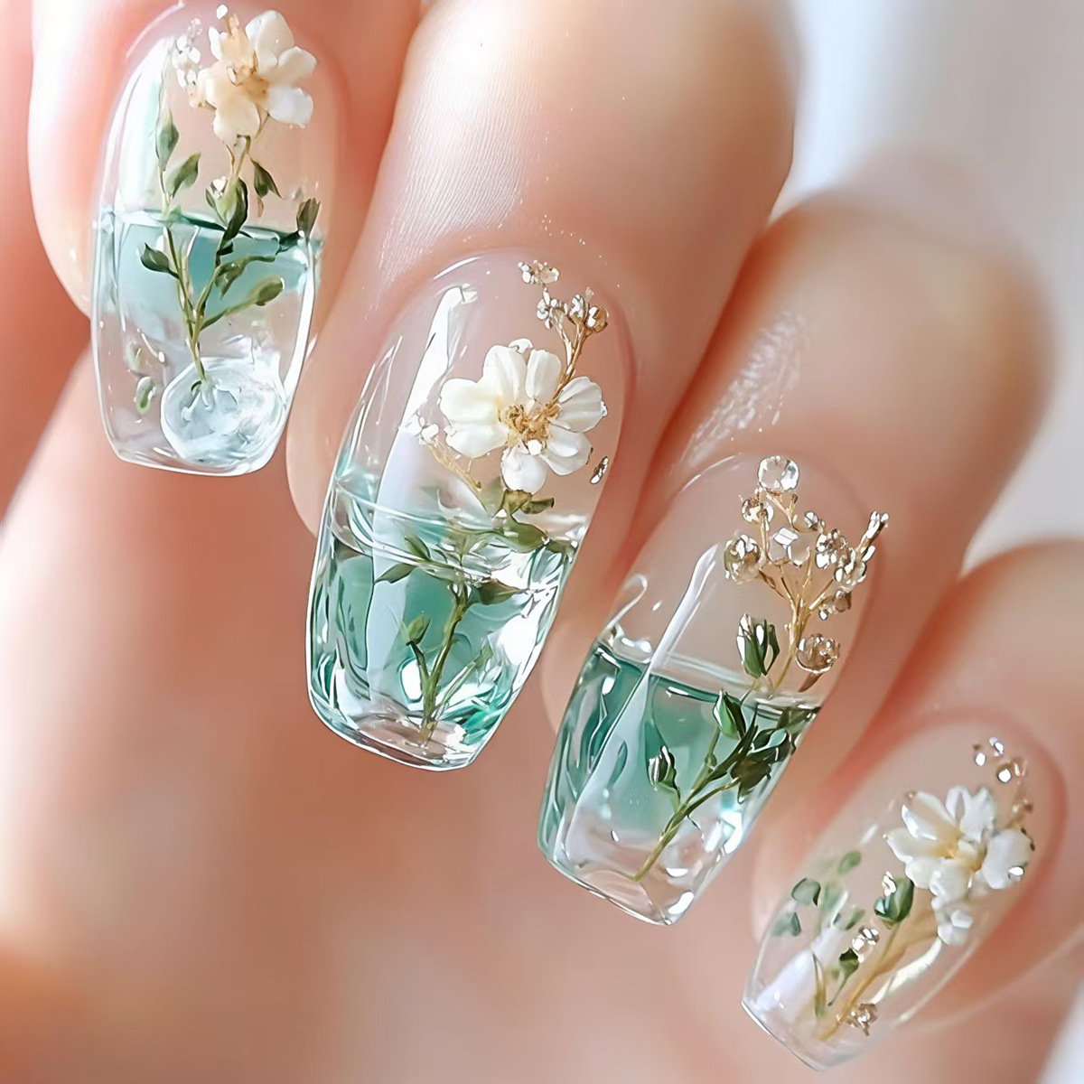 Unhas postiças médias para mul - Pressed Flower Art avaliação e preço